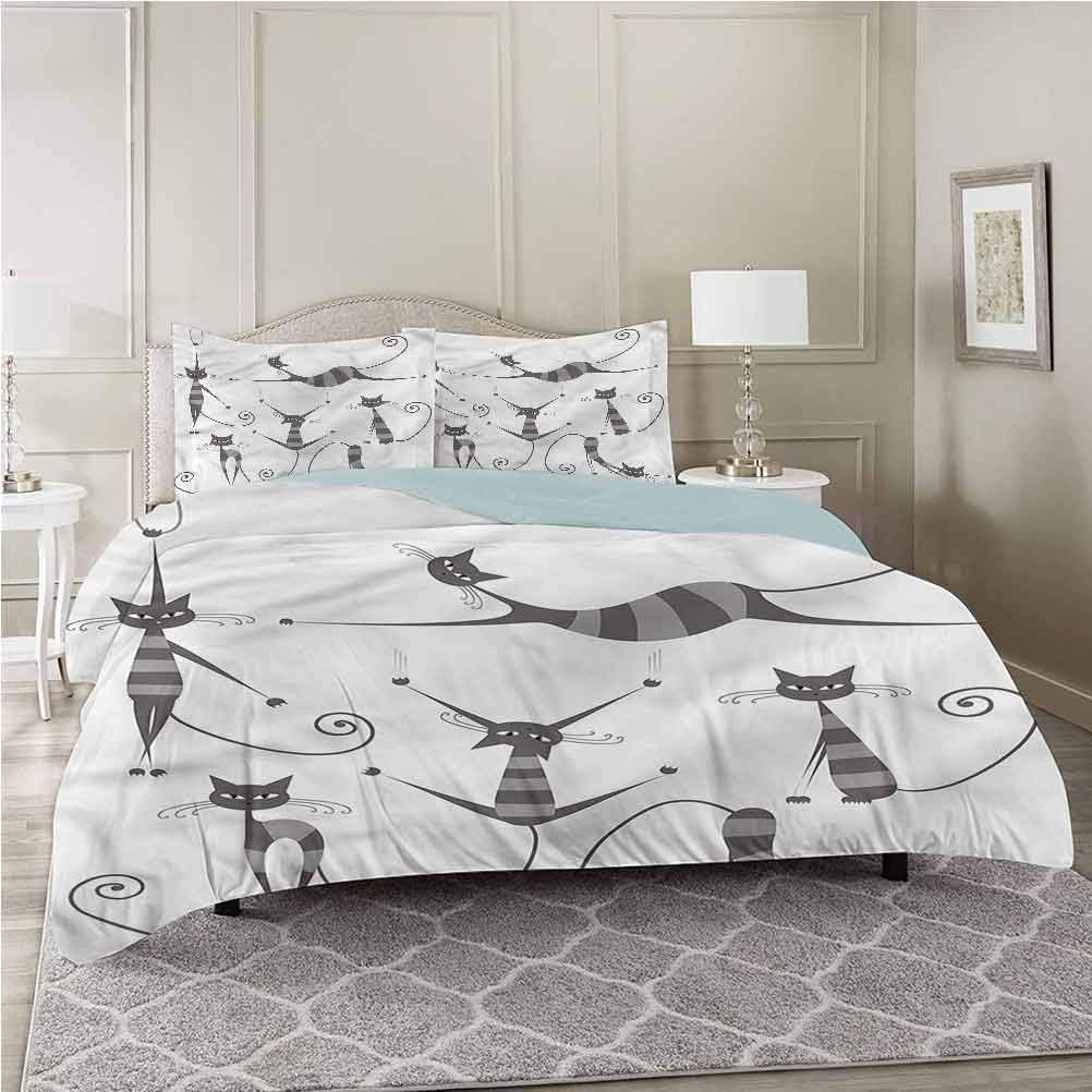 Aishare Store Duvet Cover Set 3 Pieces, Cat,Funny Skinny Striped Cat