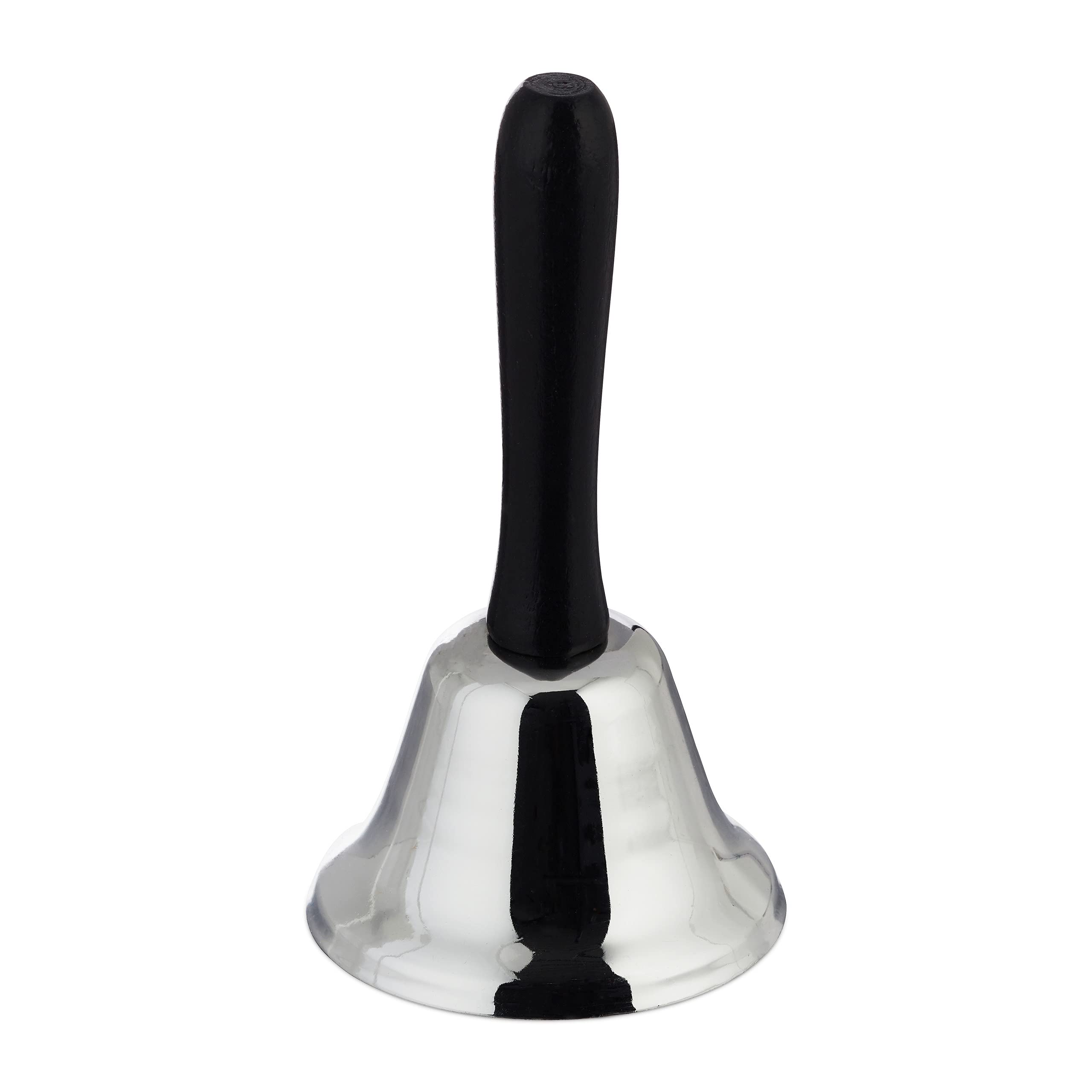 Relaxdays Loud Table & Hand Bell, Office Desk Call Bell with Wooden Handle, Christmas, Desk Bell, 12 cm, Silver