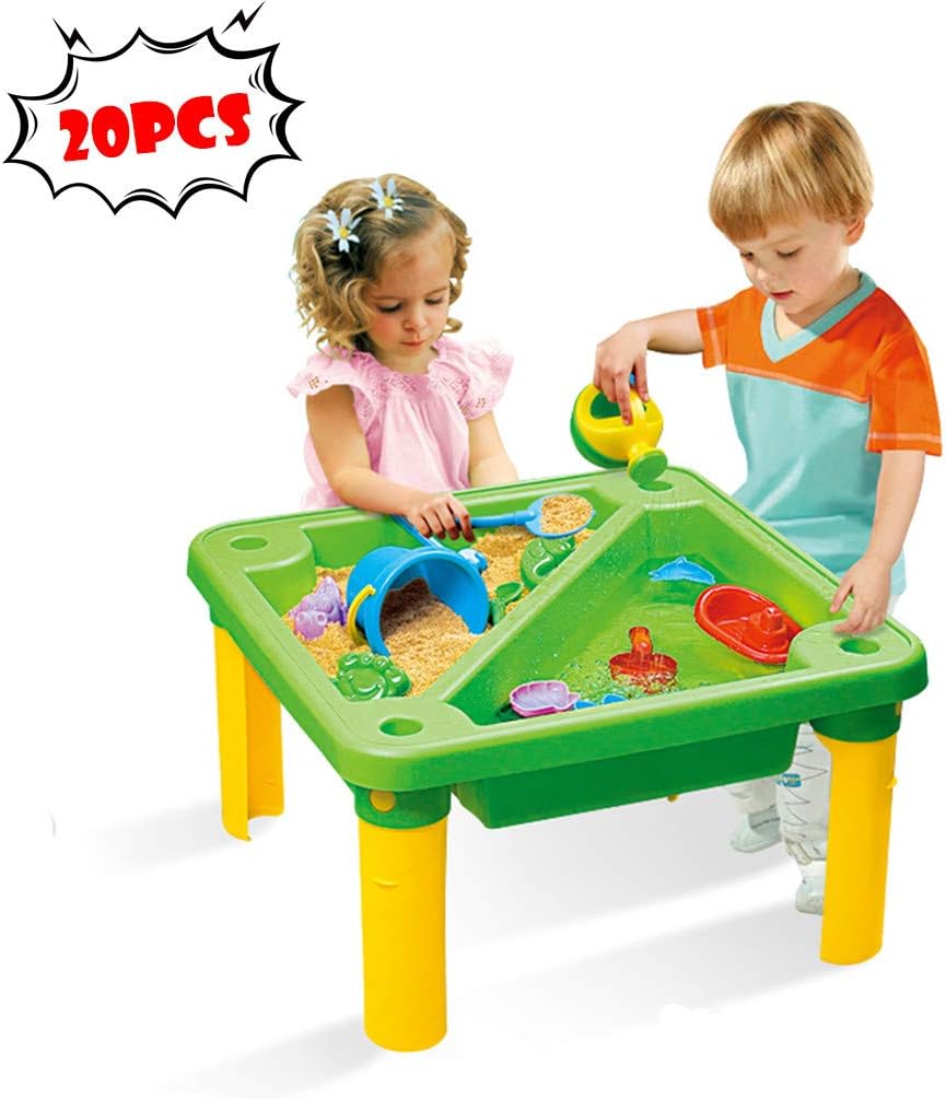 Wotryit Sand and Water Play Table for Kids, Beach Set Toys for Outdoor Toys for Toddlers Age 3-5,23.62×23.62×17.12in