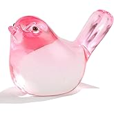 Crystal Pink Birds Figurines, Handmade Glass Birds Collectible Figurines Paperweights Blown Crystal Bird Decor Gifts for Bird Lovers Women Mom Friends (Pink)