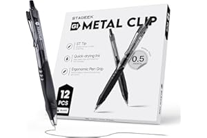 12 Pack Black Gel Pens, Quick Dry Black Ink Pens, 0.5mm Fine Point Retractable Smooth Writing Pens for Journaling, Writing, B