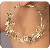 Gold Butterfly Hoop Earrings for Women,Aesthetic Hollow Butterfly Large Loop Earrings Charm Huggie Earrings,Unique Insect Jewelry Accessories Gifts