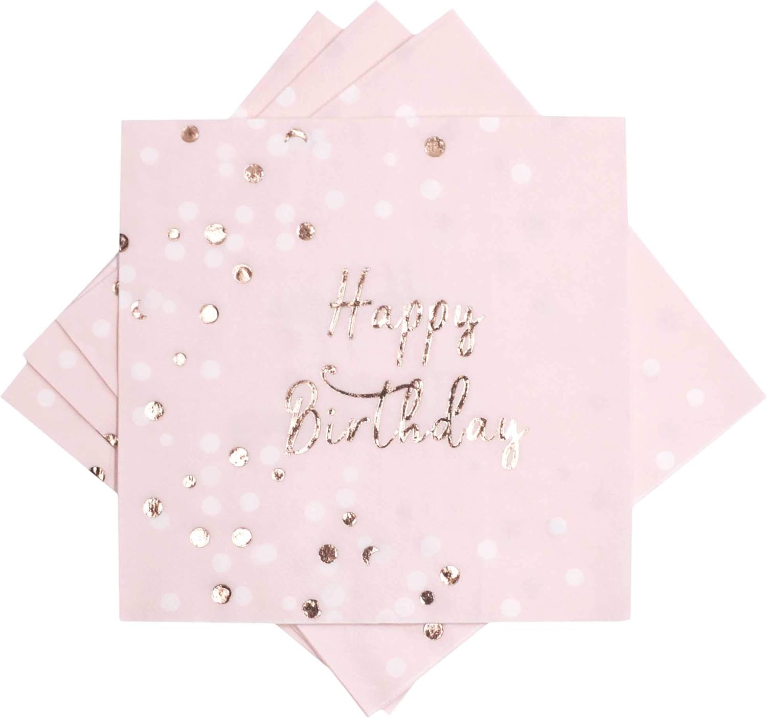 Zealax Rose Gold Foil Cocktail Napkins - 24 Count Happy Birthday Party Napkins Disposable 3 Ply Luncheon Beverage Napkins, Folded 6.5 x 6.5 inch, Pale Pink