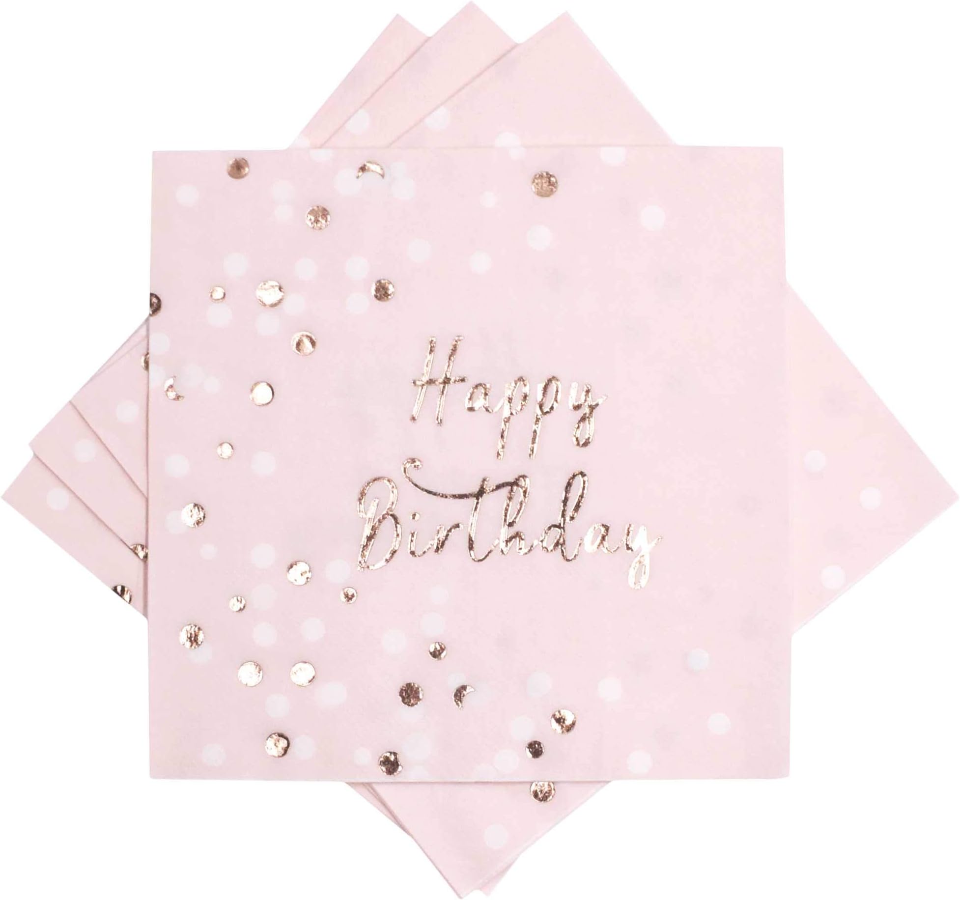 Zealax Rose Gold Foil Cocktail Napkins - 24 Count Happy Birthday Party Napkins Disposable 3 Ply Luncheon Beverage Napkins, Folded 6.5 x 6.5 inch, Pale Pink