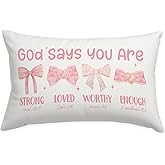 Wheatwin Pink Bow Coquette Christian Throw Pillow Cover 12x20, Valentines Day Decor for Women Girls Tween, Bow Decor for Girls Room Dorm, Bible Verse Pink Bows Inspirational Affirmations Gifts