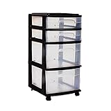 HOMZ Drawer Tower, 4-Tier Clear Plastic Storage