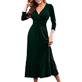 Womens Summer V Neck Dress Empire Waist Maxi Wedding Guest Cocktail Dresses Ruffle Hem A-Line Flowy Long Formal Outfits