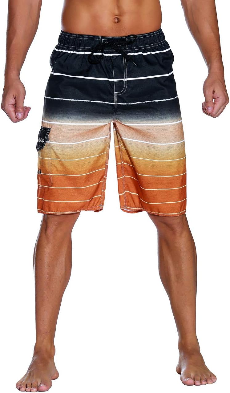 Unitop Men's Swim Trunks Colorful Striped Beach Board Shorts with Lining