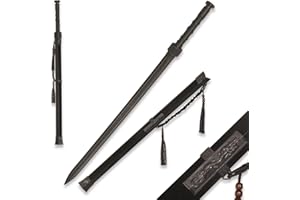 SWORD FORT 39" Plastic Martial Arts Polypropylene Training Katana Practice Sword, Black Chinese Tang Dynasty Style Dragon Pattern Decorated Sword with Scabbard and Tassel