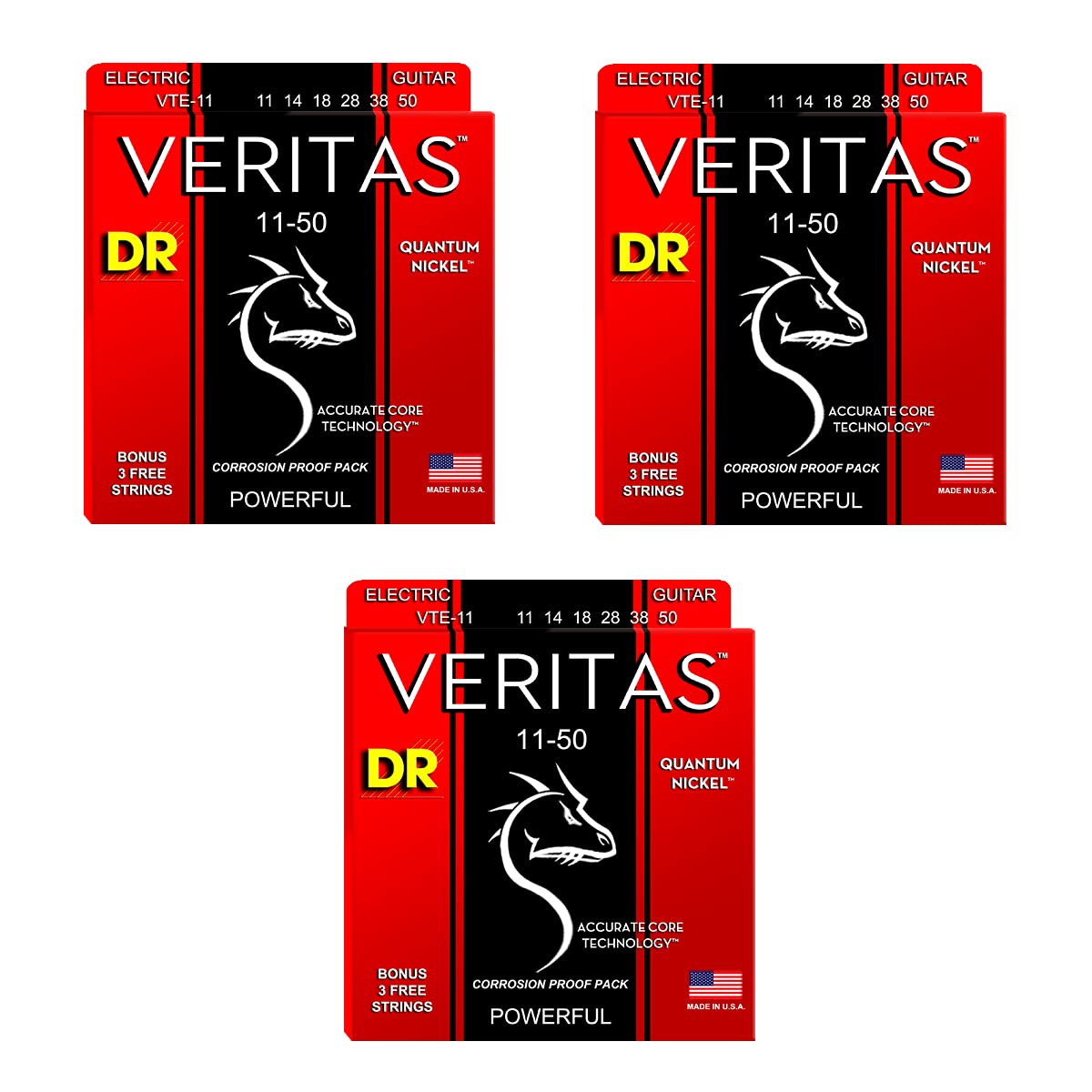 DR VTE-11 - Veritas Electric Guitar Strings 011-050 3-Pack