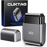 CLIKTAG Mini Electric Razor for Man: Electric Foil Shavers for face - IPX7 Waterproof Cordless Razor with LED Display Fast Charge Micro-Comb Technology Upgraded Blades, Carbon Grey