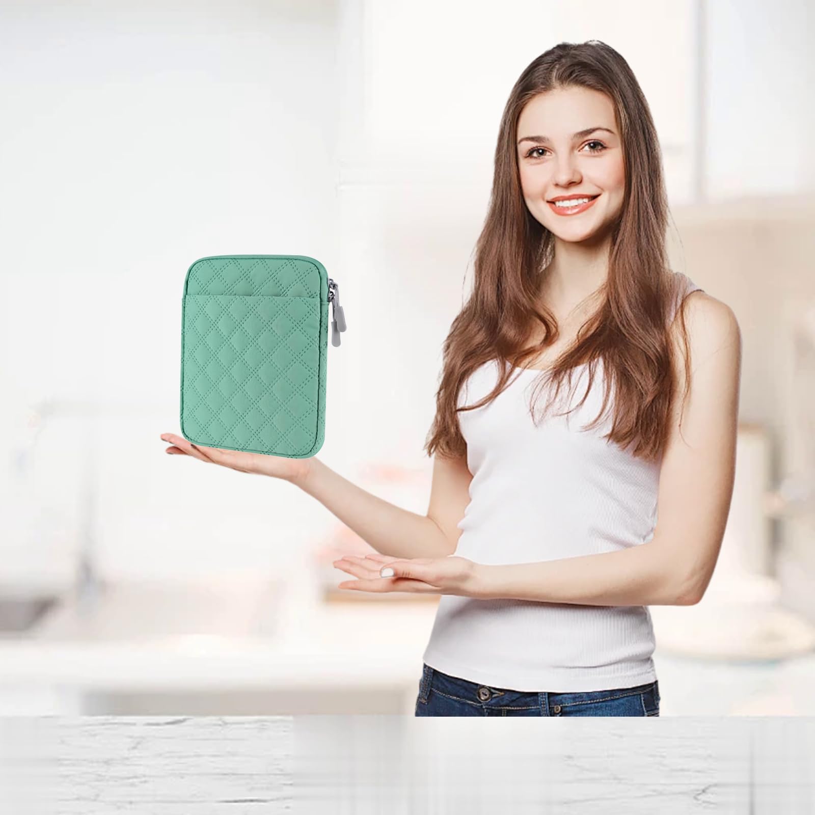 Padded Sleeve Case for 6-7 Inch E-Reader, Tablet Protective Cover Pouch Bag Compatible with Oasis 7/Paperwhite/ebook (Green)