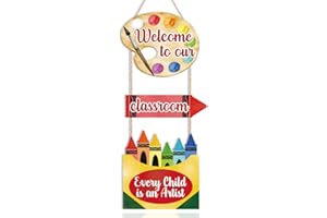 HOURIA Welcome to Our Classroom Door Sign,Every Child is an Artist Wood Hanging Wall Art,Inspirational Art Classroom Decor,Colorful Crayon Classroom Decorations