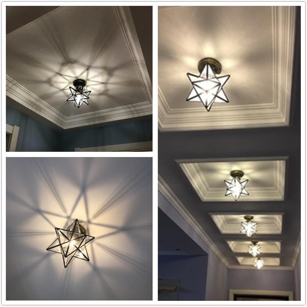 Star Ceiling Light Shade Clear Glass Transparent Lampshade Chandeliers Lights Loft for Corridor Aisle Door Bar Bedroom Restaurant Living-room Home Lighting - Image 4