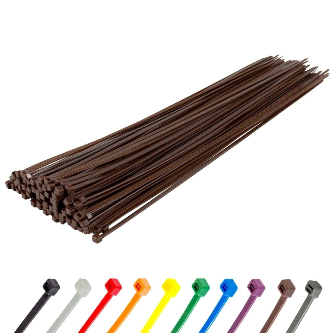 Gocableties Heavy Duty Long Brown Cable Ties, 370mm x 7.6mm, Pack of 100, Premium Nylon Zip Ties, Plastic Tie Wraps, Secure Self-Locking Mechanism, for Home, Garden, Office and DIY