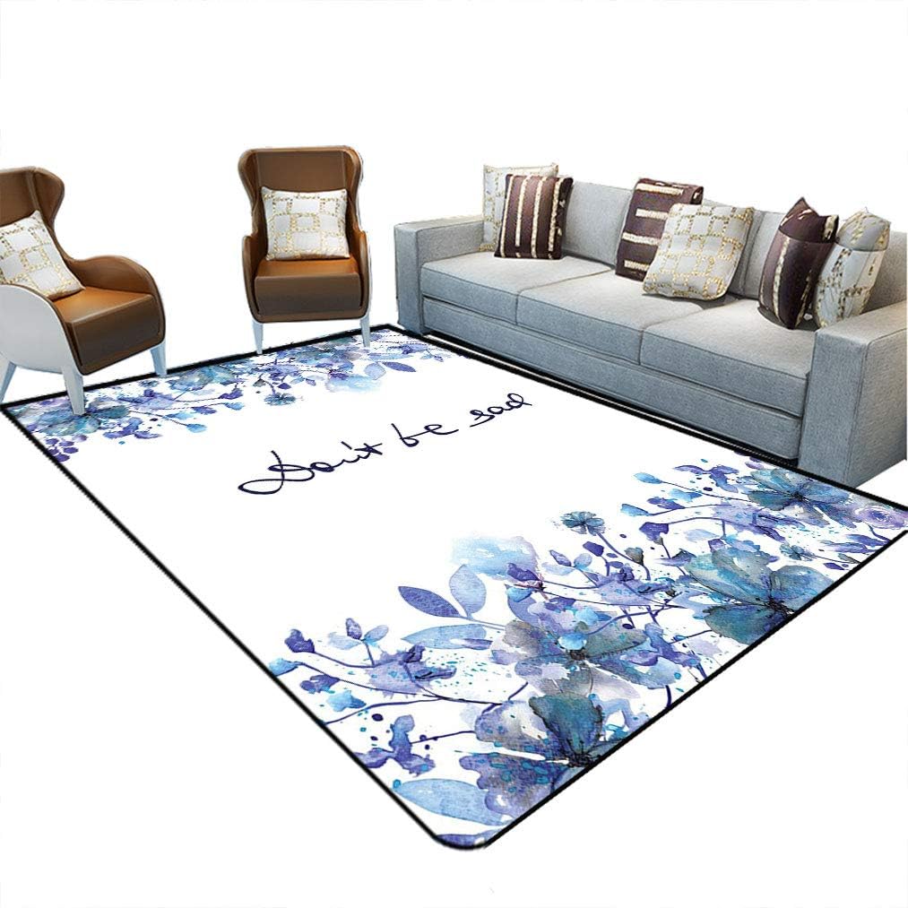Watercolor Shag Floor Mats, Blue Flowers and Branches with Leaves Natural Imagery Fine Art Theme Vintage Area Rugs for Living Room Bedroom, 5' x 7' Royal Blue Light Blue