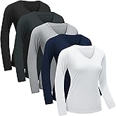 Womens Long Sleeve Workout Tops Moisture Wicking Athletic Shirts Running Quick Dry V Neck T Shirts for Women