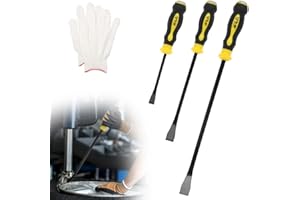 3Pcs Pry Bar Set 8" 12" 18" Angled Tip Heavy Duty Crowbar with Metal Strike Cap Non Slip Rubber Handle for Demolition Work.(3