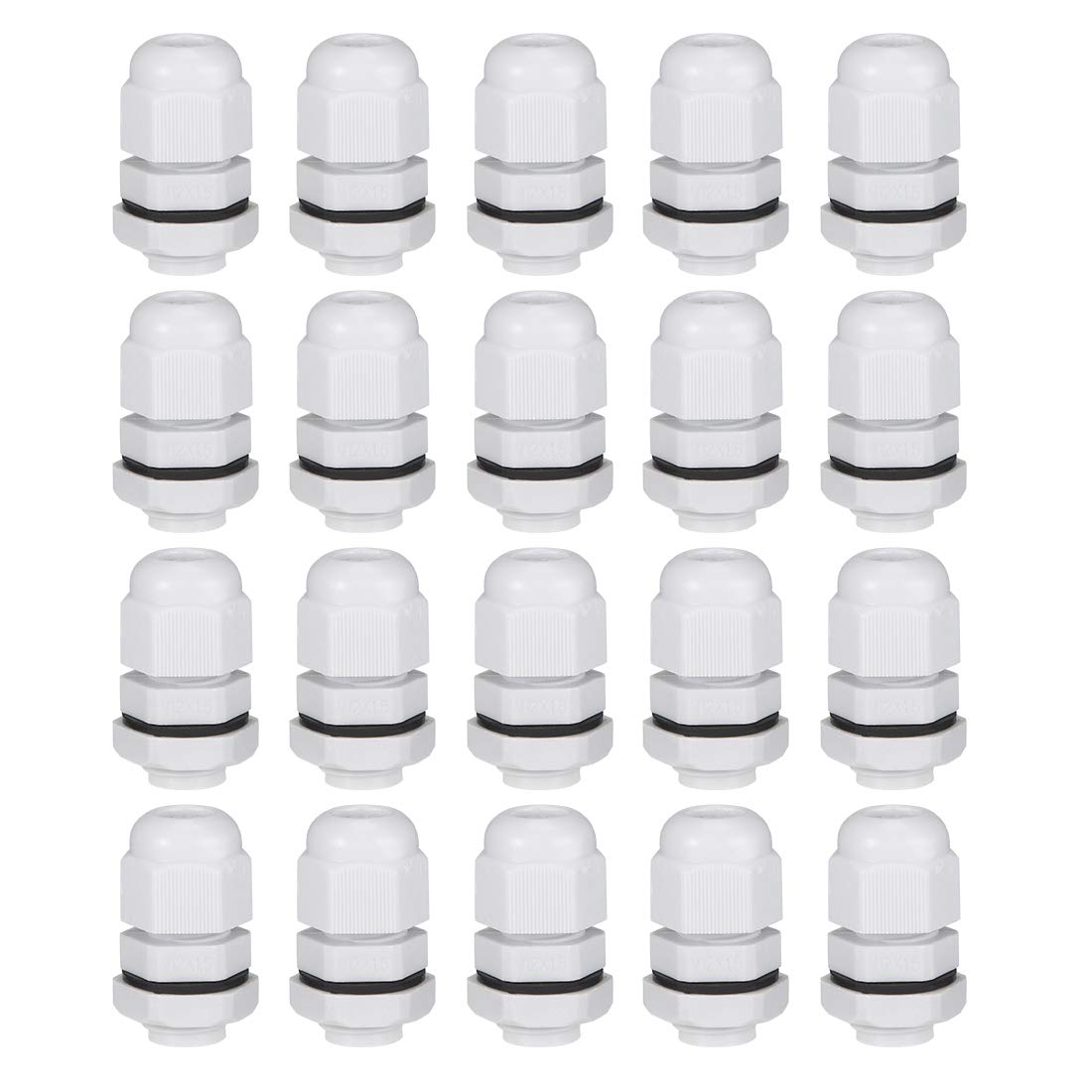 sourcing map M12x1.5 Cable Gland 2mm-5mm Wire Hole Waterproof Nylon Joint Adjustable Locknut with Washer White 20pcs