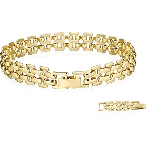 JINEAR Gold Bracelets for Women 1cm Width 14K Gold Plated Strap Bracelet Waterproof Non Tarnish Trendy Dainty Link Bracelets