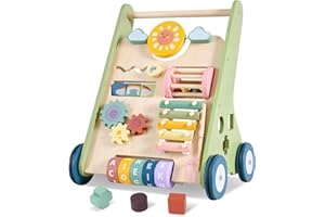 TAKEEYCE Baby Push Walker, Wooden Baby Walker with Wheels, Montessori Push Walker for Babies 6-12 Months, Push Walking Toys for Boys&Girls 1 Year Old, Christmas Birthday Gifts for Toddler