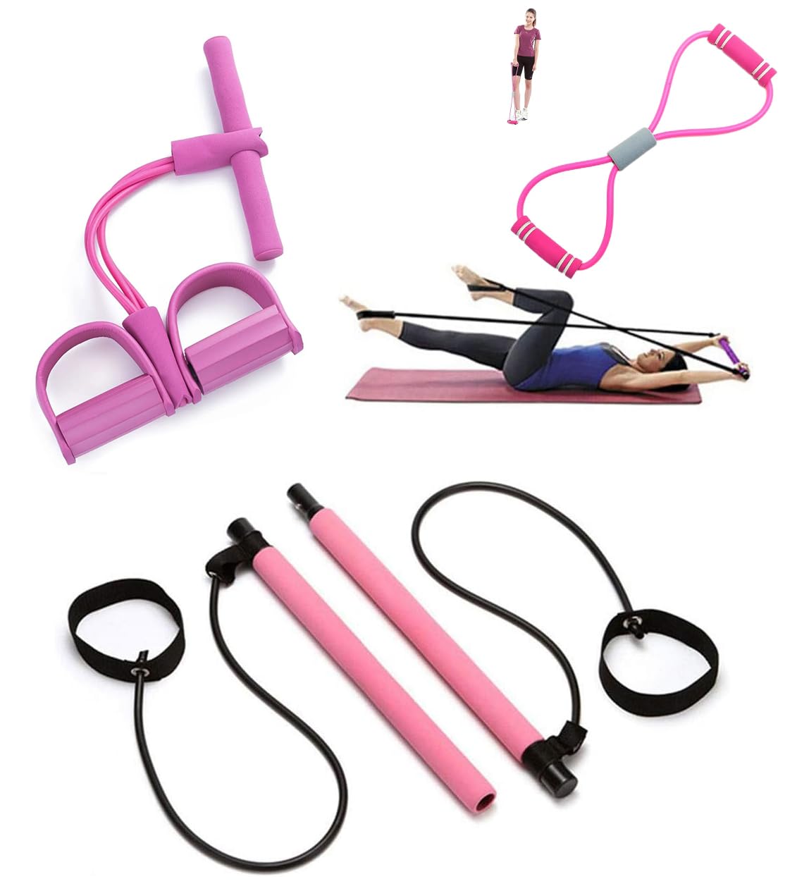 4PC ELITE PILATES KIT -SCULPT BAR, FITNESS Band, Pilates Band, Pull Up Band, YOGA EQUIPMENT, BOOTY Bands, BODY TRIMMER, Waist & Ab Shaper, Arms, Chest, Sit Up Pull ROPE (4PC ELITE Pilates Kit)