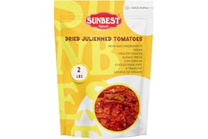 Sunbest Natural Julienned Sun-Dried Tomatoes 32 Oz (2 lbs) 1 Pack - Intense & Zesty Flavor - Moist & Ready to Eat - Vegan, Kosher Certified, Non-GMO - Perfect Healthy Snack in a Re-sealable Bag & Recipe Enhancer