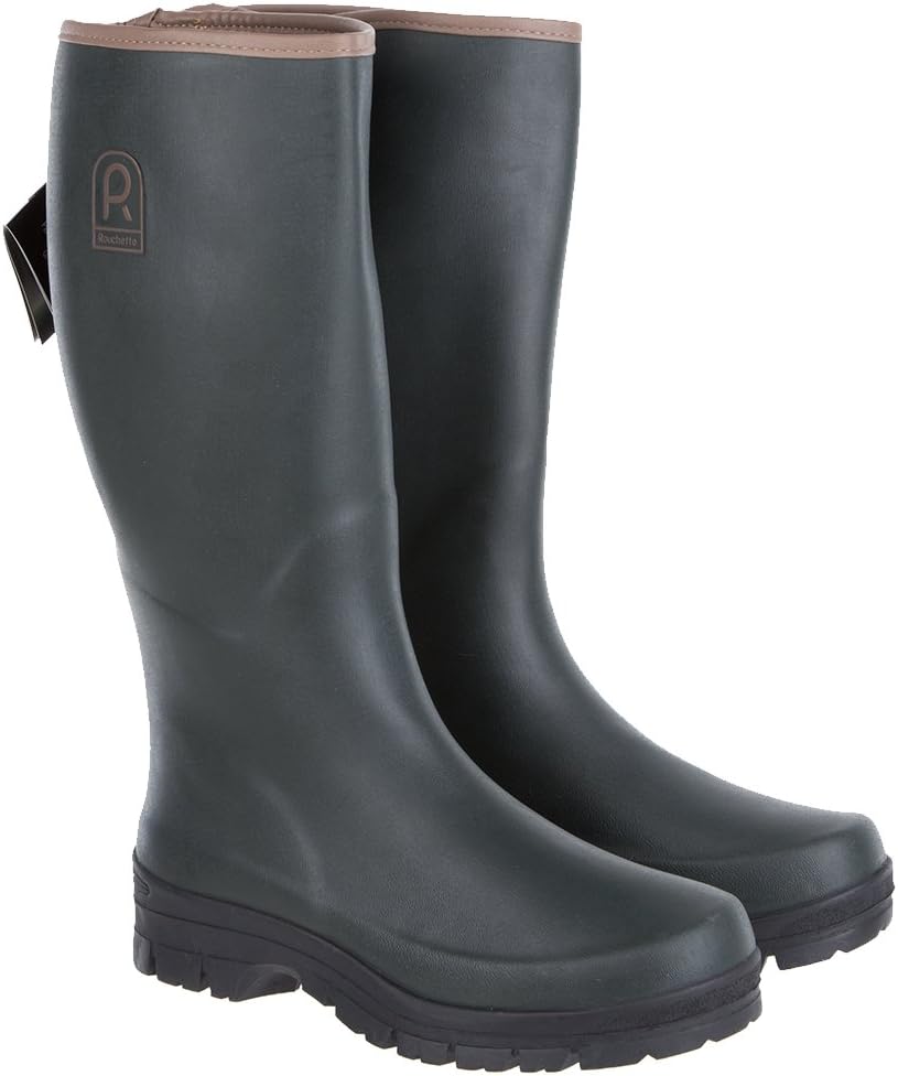 Rouchette New Womens Wellington Boots Rubber Wellies Green Brown Outdoor Shoes Size UK 9.5