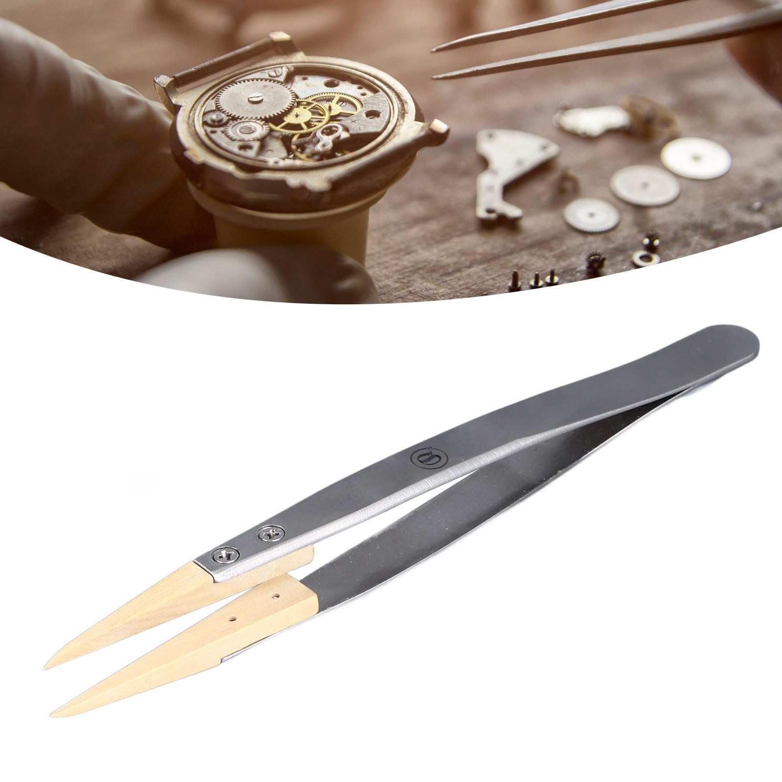 Ultra Precision Anti Magnetic Tweezers with Replaceable Pointed Wooden Tips Watch Repair Tool