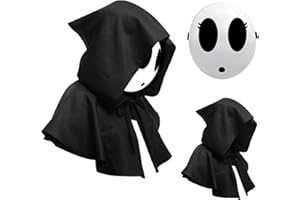 Lyxaof Shy Guy Mask Costume Halloween 2pcs Scream Anime Face Mask with Knight Cloak White Shy Guy Cosplay Mask Costumes Props