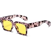 EYLRIM Square Frame Sunglasses for Women Men Trendy Thick Frame Rectangle Sun Glasses Black Shades