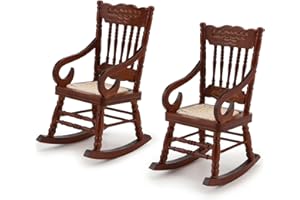 CUTEMINI Dollhouse Chairs 2PCS Miniature Rocking Chair 1:12 Scale Wooden FurnitureAccessories Tiny Mini House Home Outdoor Cake Topper Decoration ModelLiving Room Scene Christmas Craft Displays (Brown)