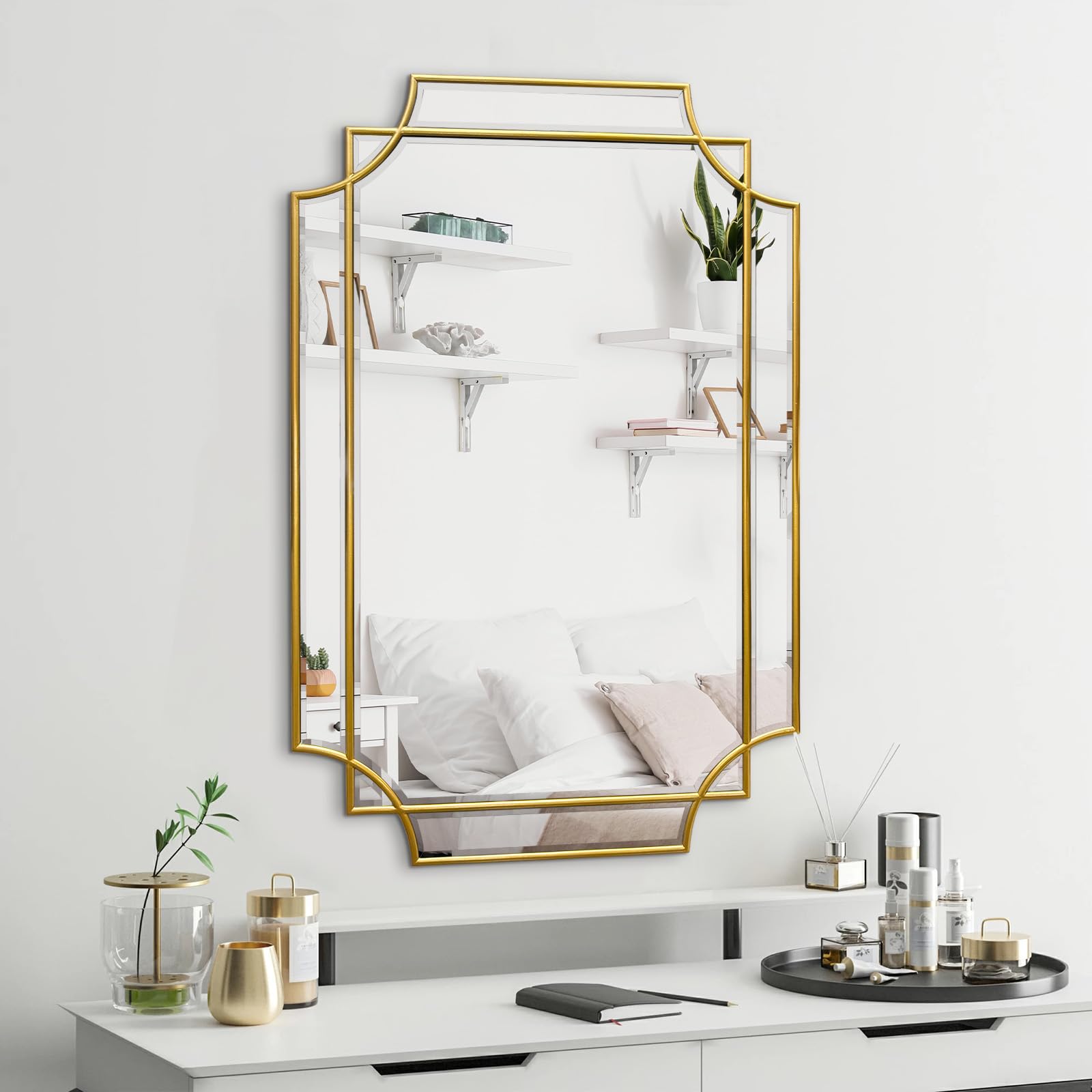 womilous Gold Beveled Mirror - Irregular Wall Mirrors Decorative 24