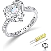 925 Sterling Silver Lab Opal Heart Urn Ring for Ashes Angel Wings Cremation Jewelry Memorial Keepsake Rings for Women Girls Easter Gifts