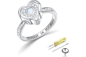 YINSHAN 925 Sterling Silver Lab Opal Heart Urn Ring for Ashes Angel Wings Cremation Jewelry Memorial Keepsake Rings for Women Girls Easter Gifts