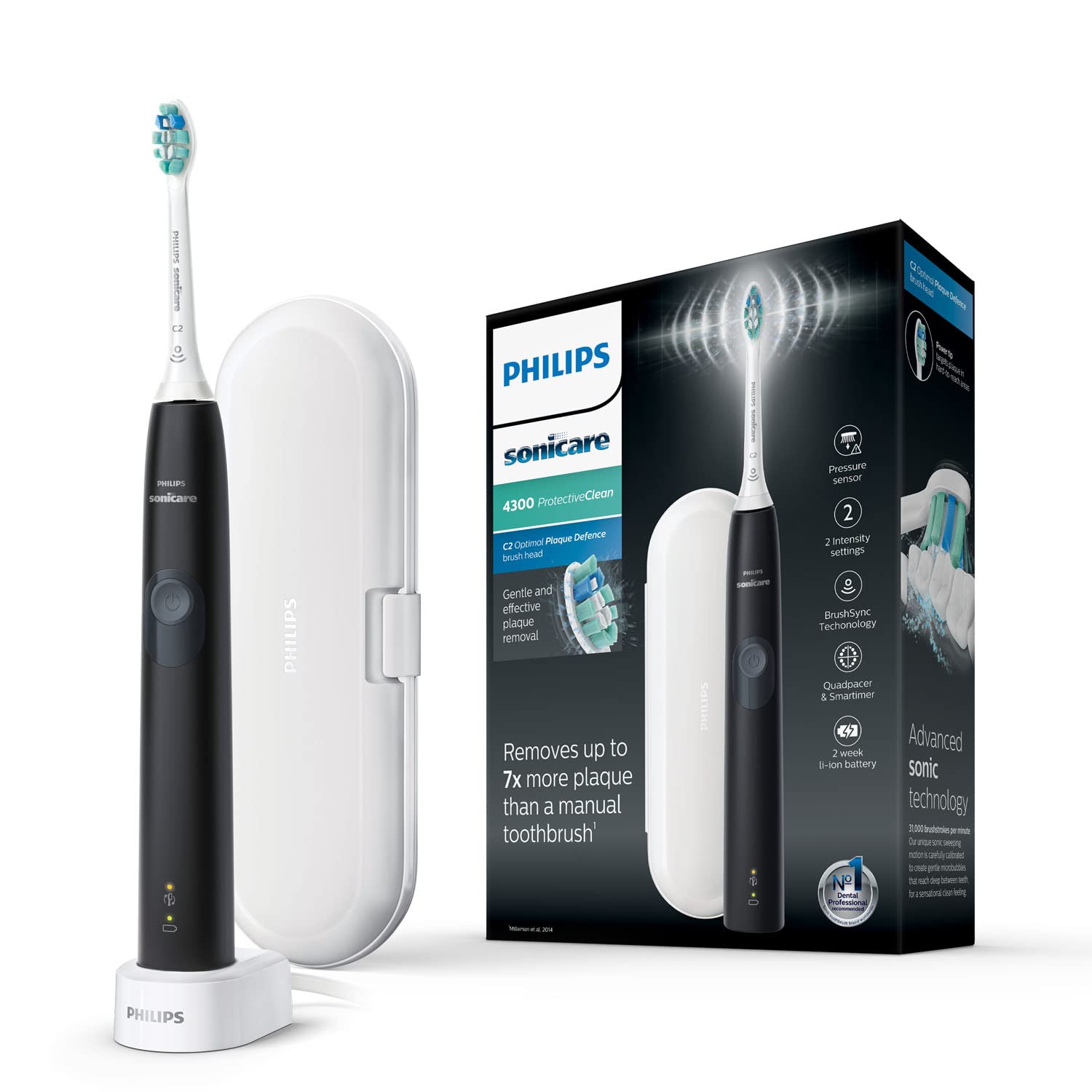 Philips Sonicare ProtectiveClean Model 4300 Electric Toothbrush, Black