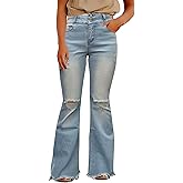 Flamingals Flare Bell Bottom Jeans for Women Raw Hem High Waist