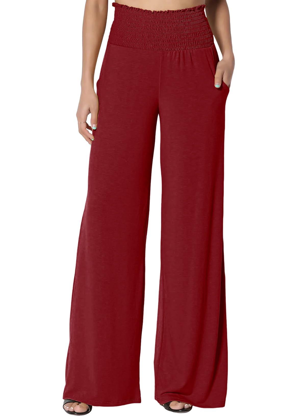 Photo 1 of Dokotoo Linen Pants for Women Ladies Trendy Baggy Dress Pants Women Elastic Waist Flowy Trousers Red Pants Wide Leg Pants for Women Womens Fashion Work High Waisted Pants