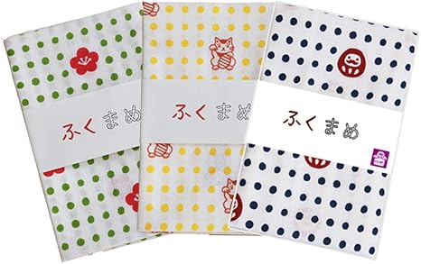Amazon おしゃれ工房 ふくまめ手ぬぐい 3枚セット 日本製 パッケージ入り 33 90cm 招き猫 だるま 梅 手ぬぐい ホーム キッチン オンライン通販