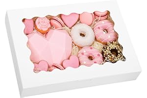 Moretoes 60pcs 14x10x2.5" Cookie Boxes with Window for Donuts, Pies, Cakes, Muffins, Pastries