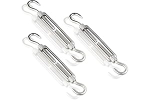 Qjaiune 3Pcs M4 Turnbuckle Hook & Hook Turnbuckles, 304 Stainless Steel Turnbuckle Adjustable Wire Rope Tensioner, Heavy Duty Turnbuckle for Cable Wire Rope Tension, Sun Shade, Tent Installation