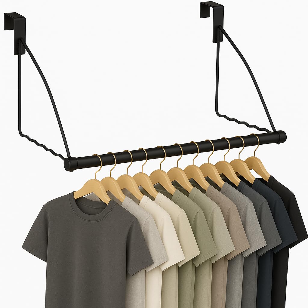 HOLDN’ STORAGE Over The Door Hooks - Bathroom Over Door Clothes & Towel Hangers - Black