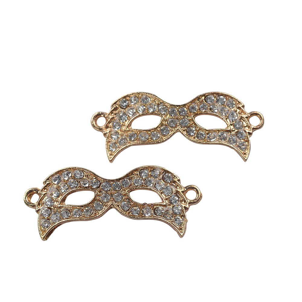 RUBYCA 5pcs Metal Mask Connector Beads Crystal Inlay DIY Jewelry Making Bracelet Gold Tone