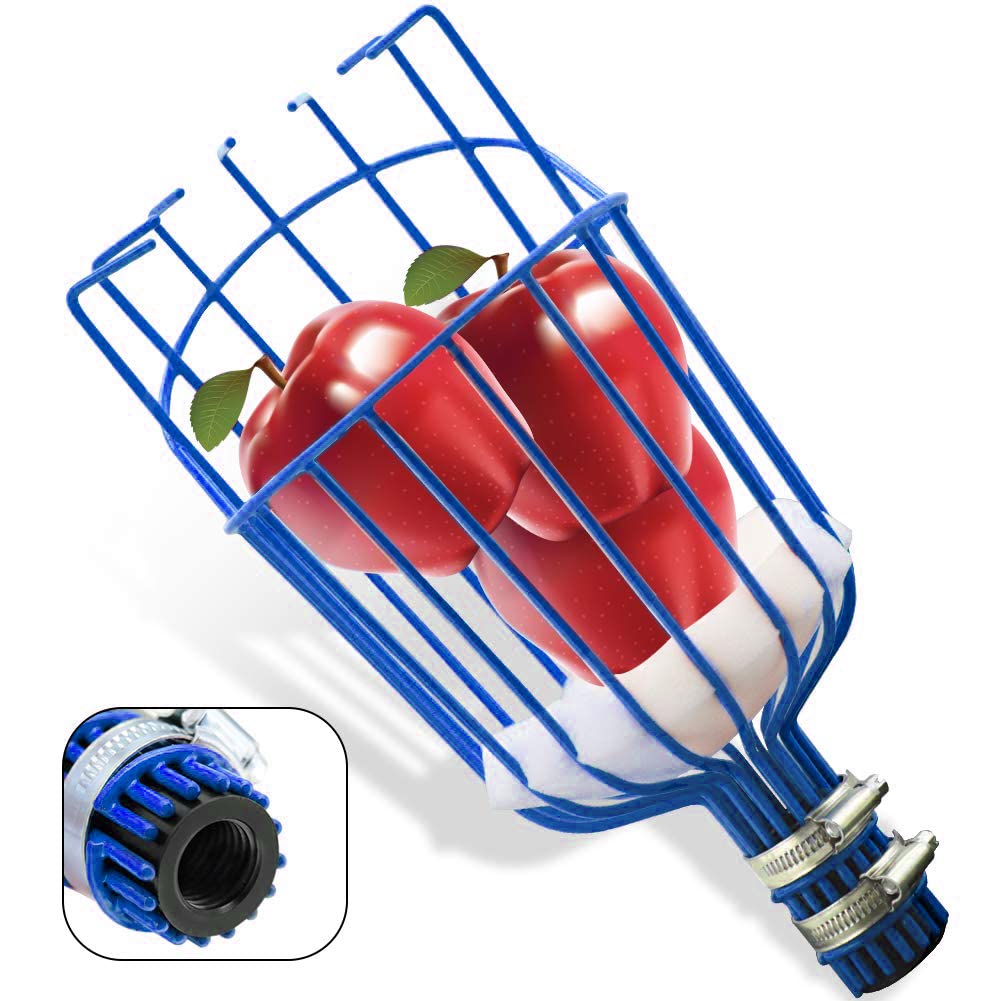 Photo 1 of Fruit Picker Basket Head for Apple Avocado Lemon Peach Fruit Tree Grabber Tool Twist on Standard US (3/4inch Acme) Threaded Pole (Head Only) (Blue)