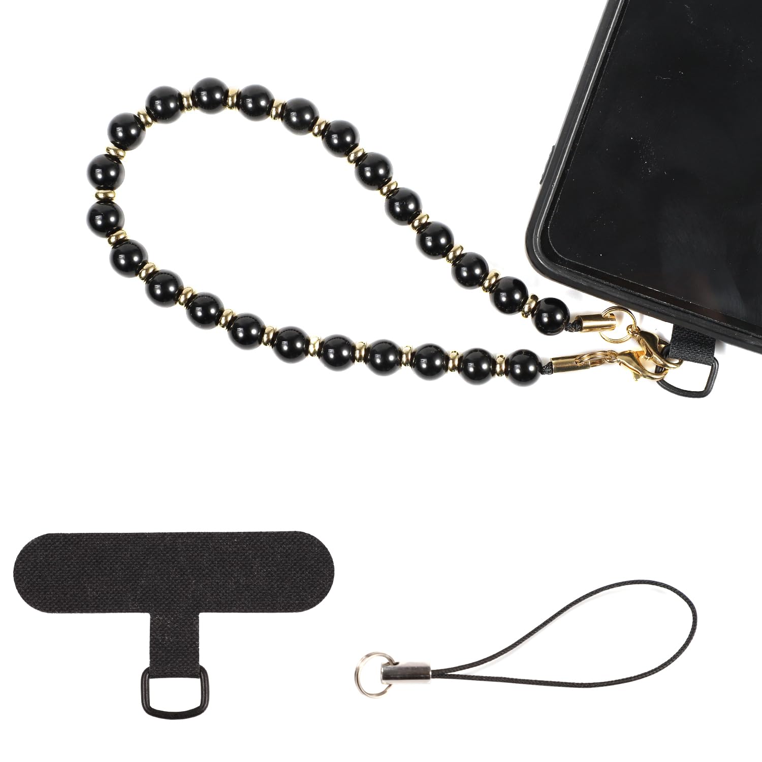 Obsidian Marble Phone Bracelet Strap, Detachable Cellphone Lanyard with Tether Tag Hands-Free Beaded Phone Wrist Strap for Most Phones