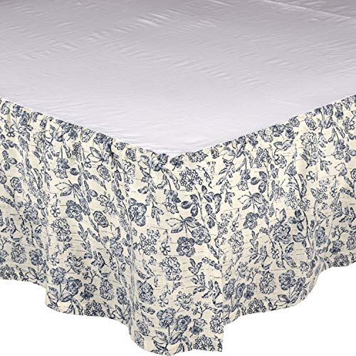 Piper Classics Doylestown Blue King Size Floral Bed Skirt w/ 16" Drop, Blue & Cream Gathered Dust Ruffle, Country Cottage, Vintage Farmhouse Bedroom DÃ©cor