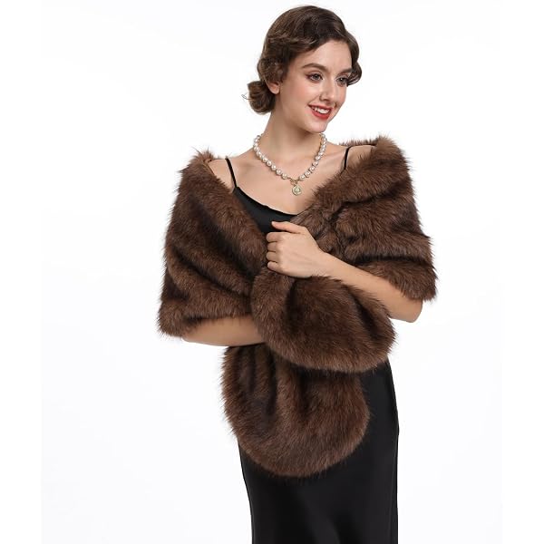 Datangep Women Winter Faux Fur Scarf Wrap Collar Shrug for Wedding