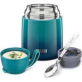 MAXSO Soup Thermo for Hot & Cold Food for Adults Kids, 17 oz Vacuum Insulated Steel Lunch Container Bento Box with Spoon, Leakproof Thermal Food Jar for School Office Travel - Blue Green