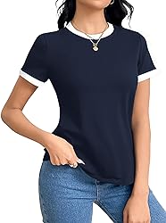 Remidoo Womens Ringer Tee Crew Neck Color Block