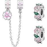 Doyafer 925 Sterling Silver Stopper Floewr Charms Safety Chain Set Pink Flower Silicone Bead Chain Charms For Bracelets Women Beads Friends family
